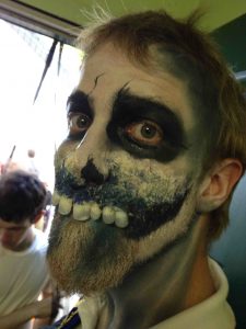 An example of the creepy undead make-up effects on a non-player character -- and a foe for the young campers. (Photo: Ethan Gilsdorf)