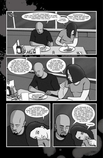 A panel from Voice in the Dark #2, written and drawn by Larime Taylor