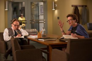 Screenwriter Don DaGradi (Bradley Whitford) endures another script conference with Mrs. Travers (Emma Thompson).