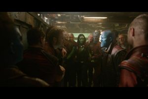 Yondu (Michael Rooker) confronts Peter Quill (Chris Pratt) about the whereabouts of the orb.