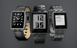 Three models of Pebble Steel smartwatch