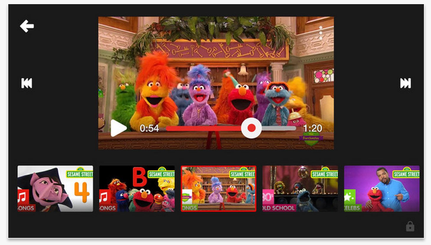 Screen Shot of Sesame Street playlist on YouTube Kids app