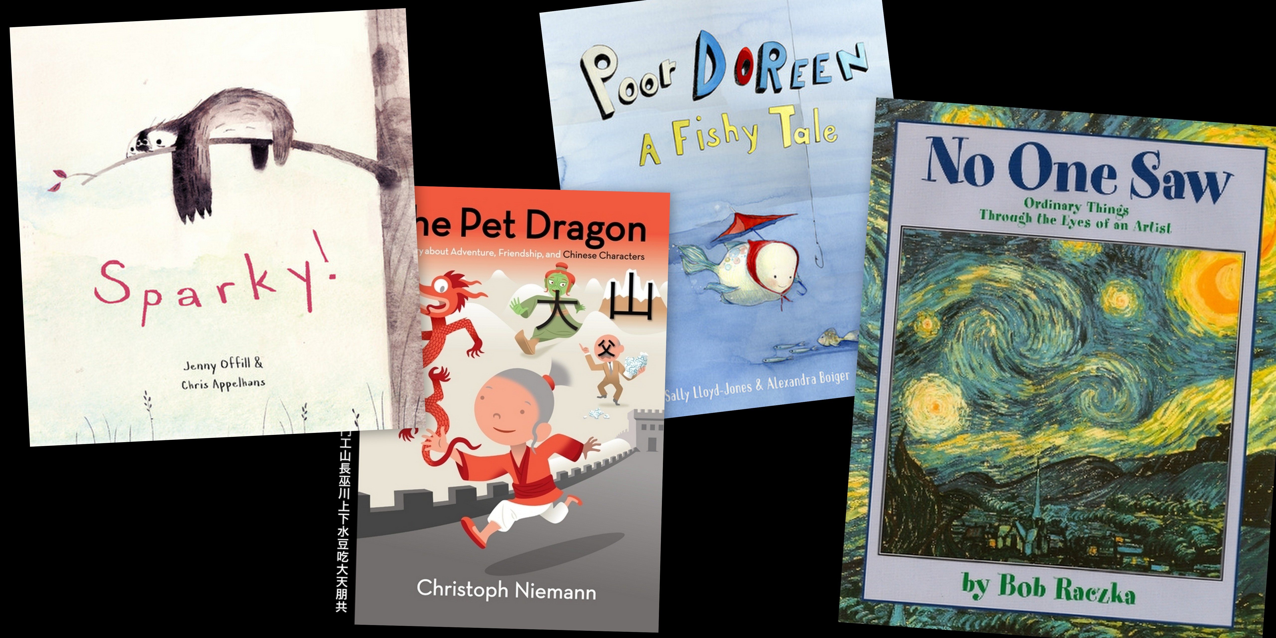 GeekMom Ariane's favorite picture book library finds this month: Sparky!, The Pet Dragon, Poor Doreen, and No One Saw