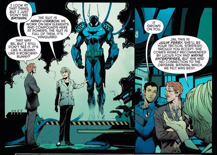 Jim Gordon finds a Bat-suit., copyright DC Comics