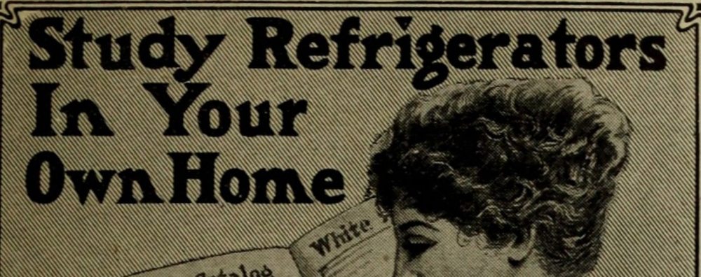 Electric refrigerators began to edge out iceboxes in the home market in the early 20th century. (Collection of Boston Library; no known copyright restrictions).