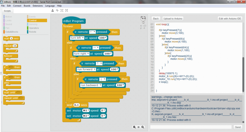 A simple program for remote control of the mBot