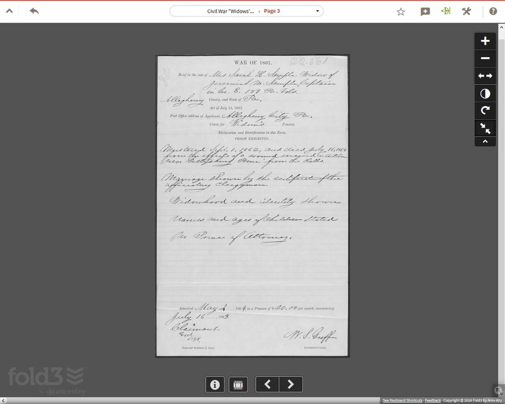 A pension page from my Civil War ancestor, Jeremiah Mosher Sample. Screenshot from Fold3.com.