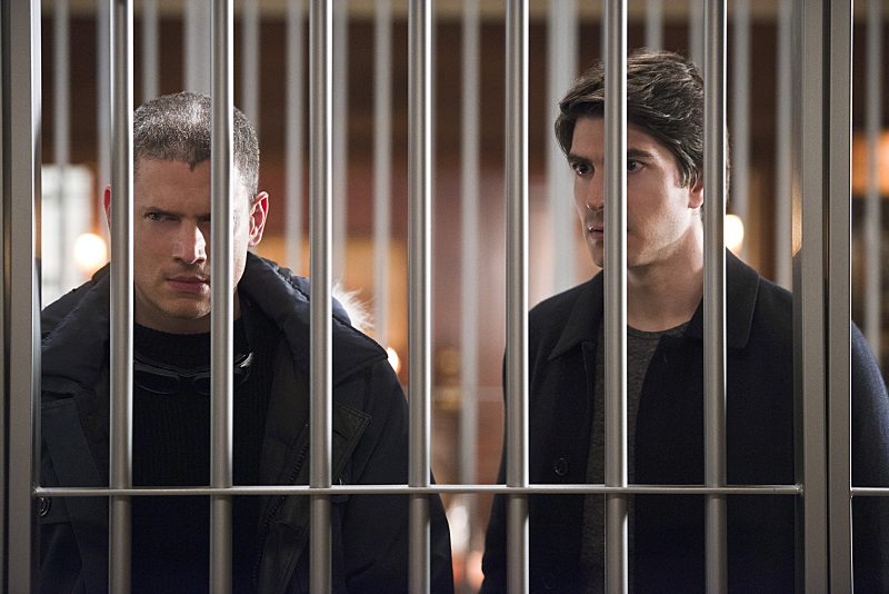 DC's Legends of Tomorrow -- "Pilot, Part 2" -- Image LGN102_20150922_0311b.jpg -- Pictured (L-R): Wentworth Miller as Leonard Snart/Captain Cold and Brandon Routh as Ray Palmer/Atom -- Photo: Diyah Perah/The CW -- Ã?Â&copy; 2015 The CW Network, LLC. All Rights Reserved.