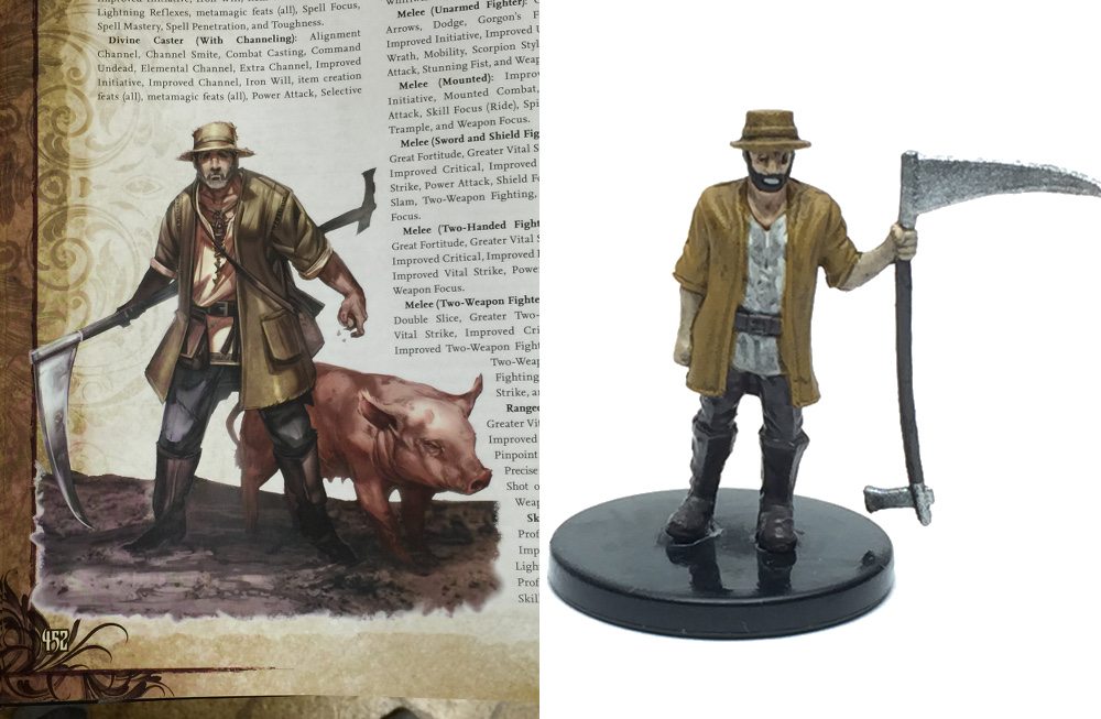 Many of the figures are based off of the existing 'Pathfinder' art. The farmer from 'The Rusty Dragon Inn' is from the Core Rulebook. Image by Ryan Hiller.