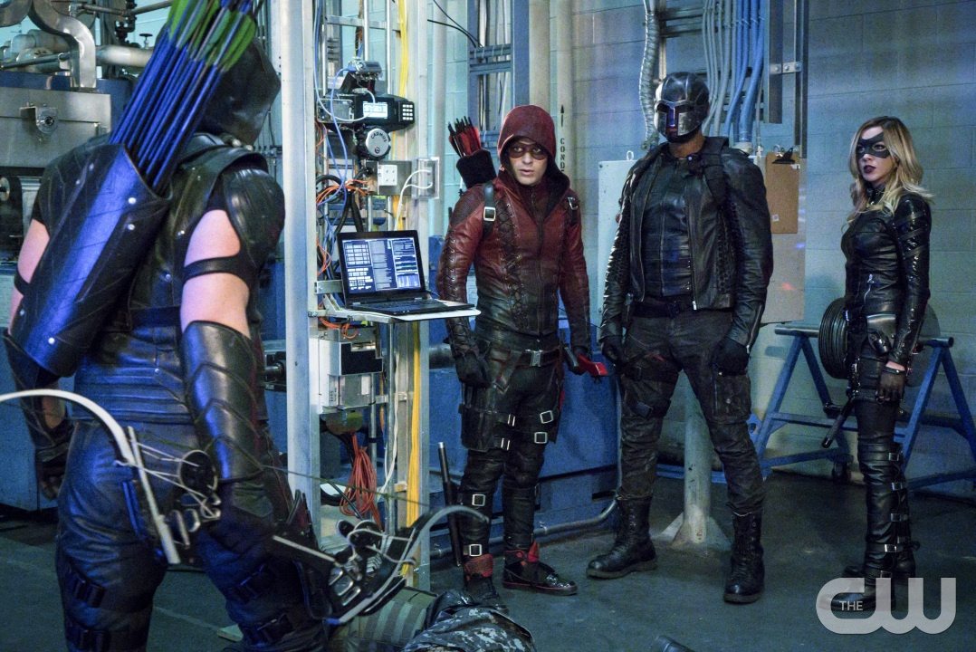 Arrow -- "Unchained" -- Image AR412A_0054b.jpg -- Pictured (L-R): Stephen Amell as Green Arrow, Colton Haynes as Arsenal, David Ramsey as John Diggle and Katie Cassidy as Black Canary -- Photo: Liane Hentscher/ The CW -- Ã?Â&copy; 2016 The CW Network, LLC. All Rights Reserved.