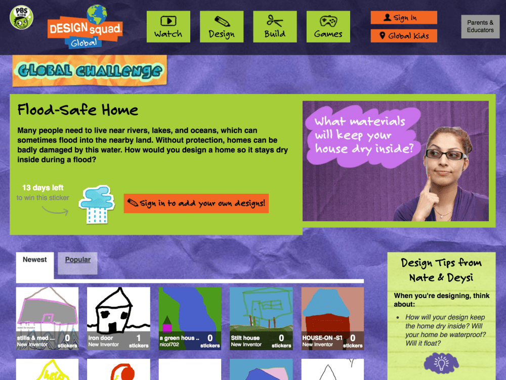 Design Squad challenge screen shot. WGBH 2016