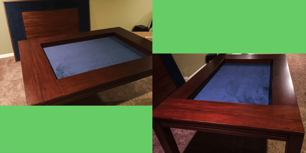 Side and front views of uncovered table