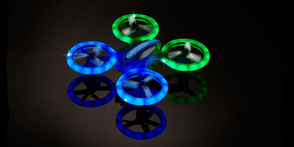 This image shows the LEDs lit up. The unit pictured here has blue and green LEDs, while the unit I reviewed has red and green LEDs. Image: Odyssey Toys