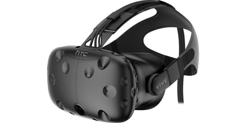 HTC Vive Virtual Reality headset in profile.