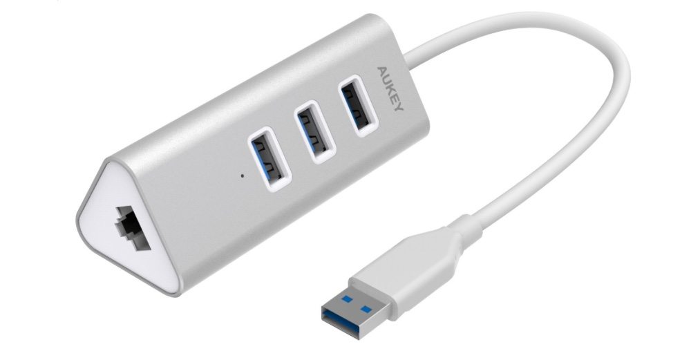 Aukey 3-port USB hub with ethernet