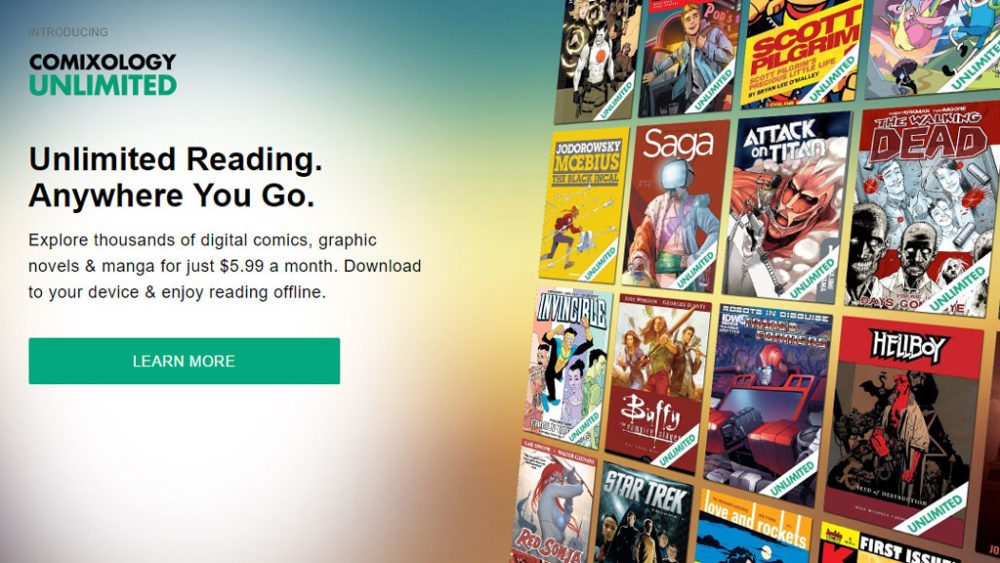 Comixology Unlimited promotion showing several comic titles