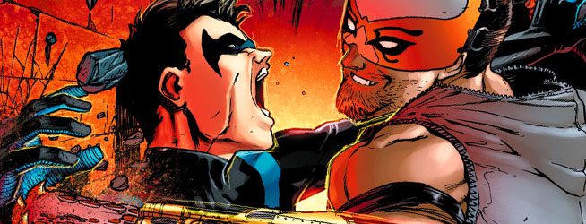 Nightwing and his new buddy, Raptor, bond. Image via DC Comics