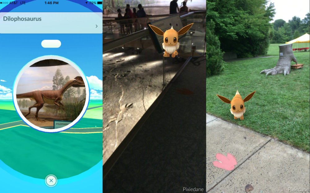 screen caps of Pokémon Go at Dinosaur State Park