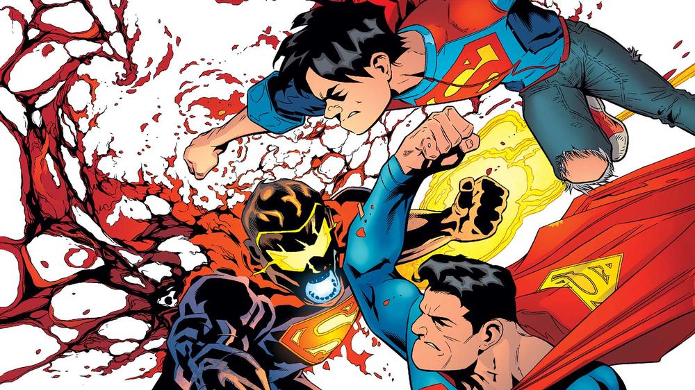 Superman & son take on the Eradicator in issue #4. Image via DC Comics