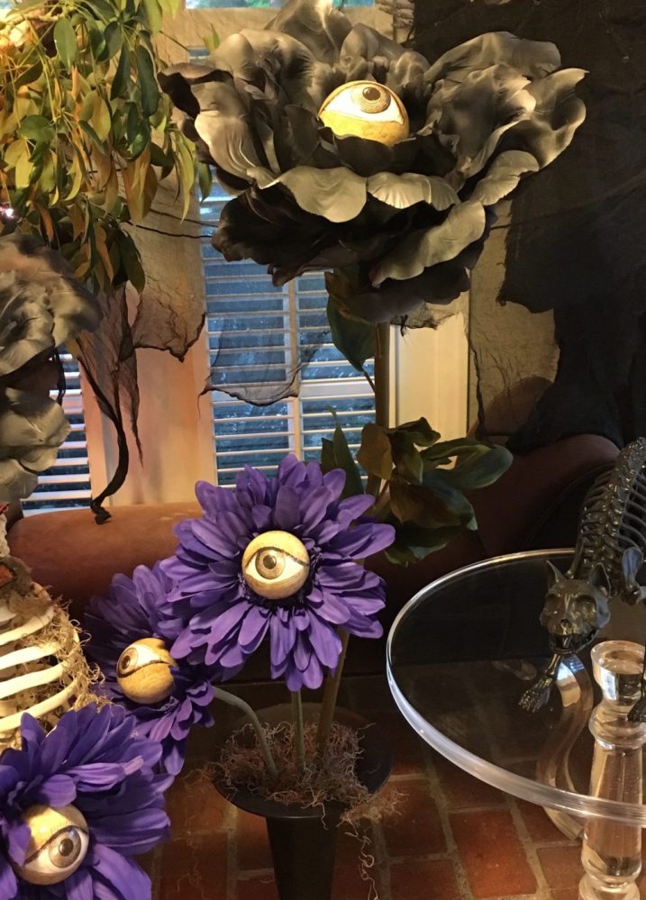 A vase full of eyeball flowers adds to the Halloween fun! Photo via author.