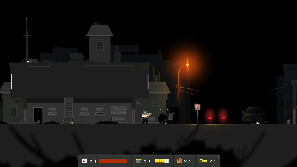 The conductor in 'The Final Station' puts a bullet through the head of one of the infected outside of a train station, a street light casting dull orange illumination on the scene.