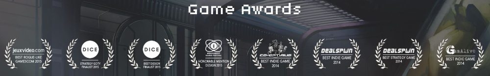A screen shot from the Dungeon of the Endless web site, showcasing eight awards.