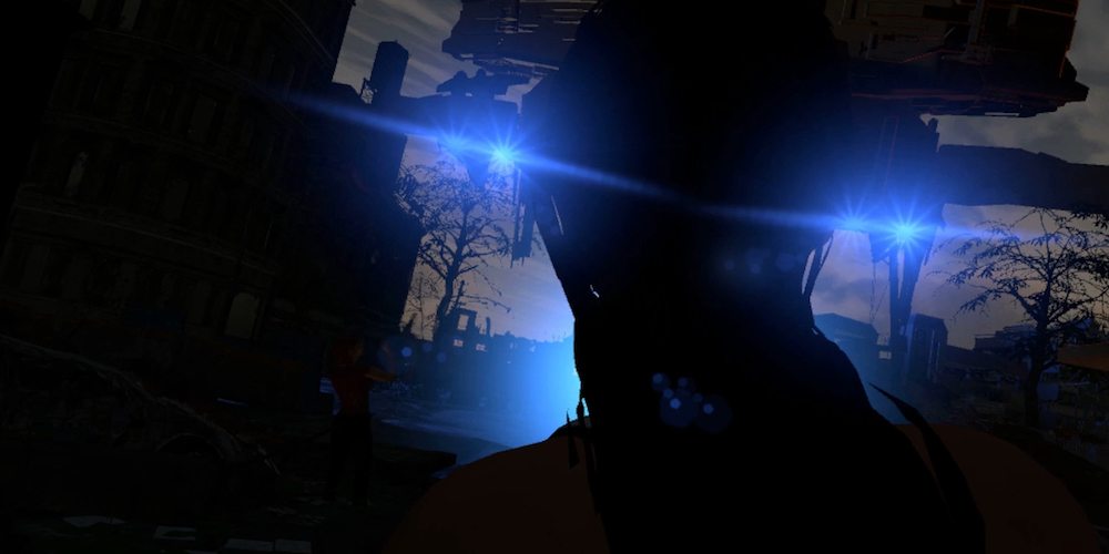 You and Arielle look on as an alien ship comes in for a landing. Project still from REMEMBER: REMEMBER.