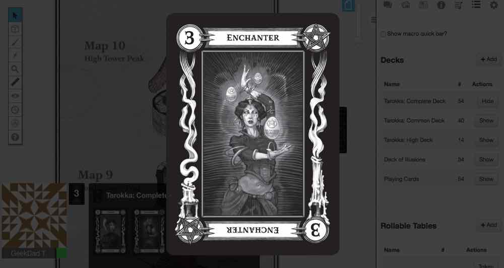 Screen shot of Tarokka deck for Curse of Strahd on Roll20