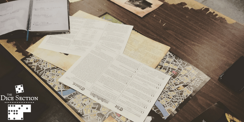 Sherlock Holmes Consulting Detective components with Dice Section logo