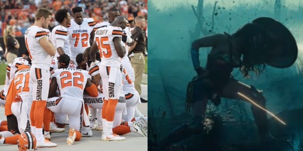 Browns players kneeling, Wonder Woman kneeling