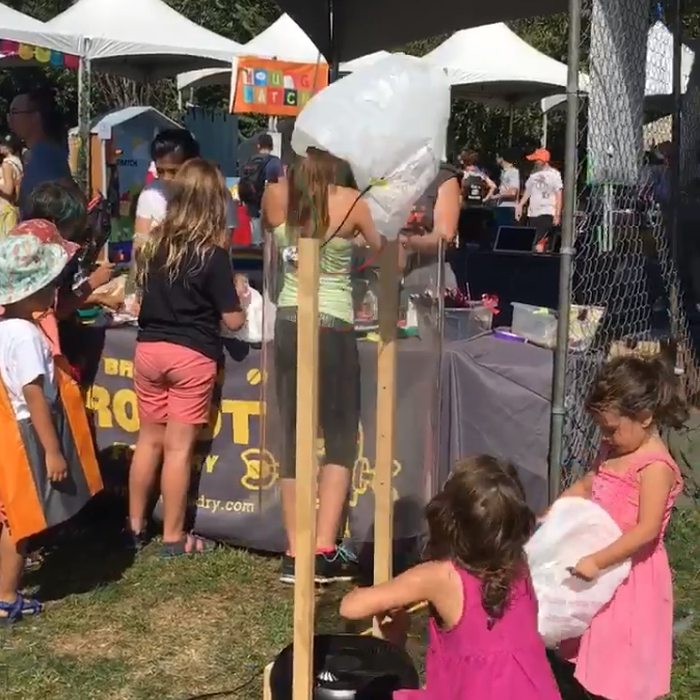 Wonderful weekend at NY Maker Faire: Squeals of glee filled the air along with parachutes made from plastic shopping bags. Photo: Paul Calvano