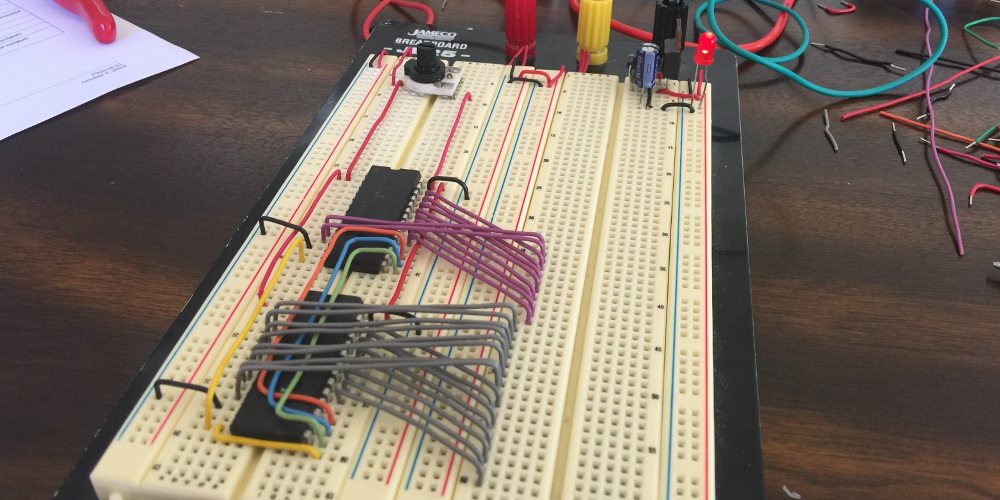 The DG406 multiplexers wired to the breadboard.