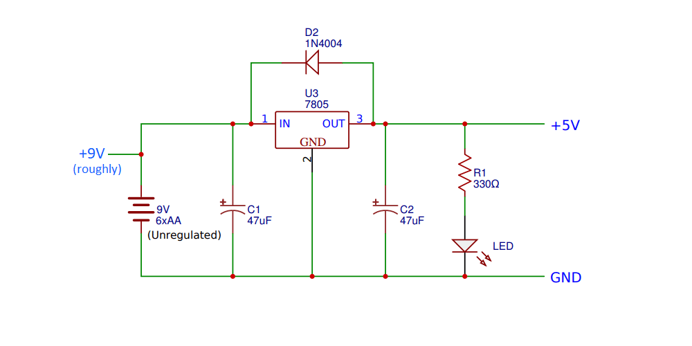 Circuit diagram providing stable 5 volts.