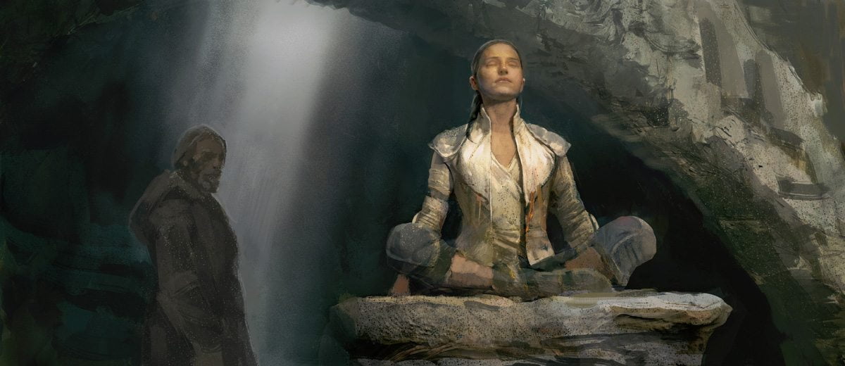 Concept art of Luke and Rey