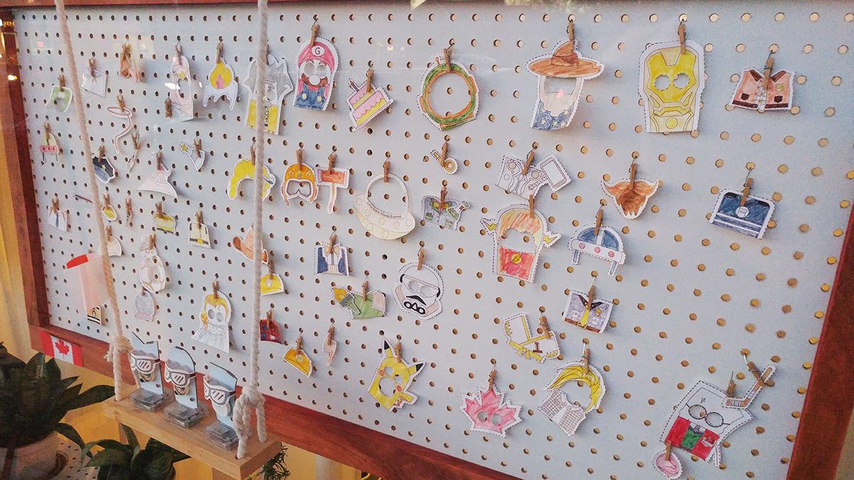 An assortment of masks created by kids for Little Robot Friends
