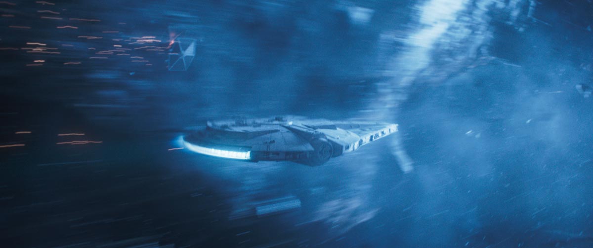 The Millennium Falcon flies through the maelstrom.