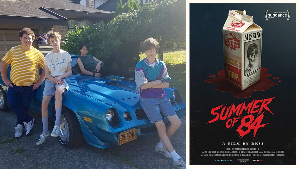 (L-R) Caleb Emery as Dale “Woody” Woodsworth, Cory Grüter-Andrew as Curtis Farraday, Judah Lewis as Tommy “Eats” Eaton, and Graham Verchere as Davey Armstrong in the thriller “SUMMER OF ’84,” a Gunpowder & Sky release. Photo courtesy of Gunpowder & Sky.