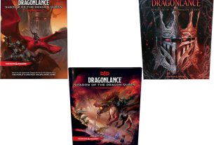 Three versions of the cover for 'Dragonlance: Shadow of the Dragon Queen'.