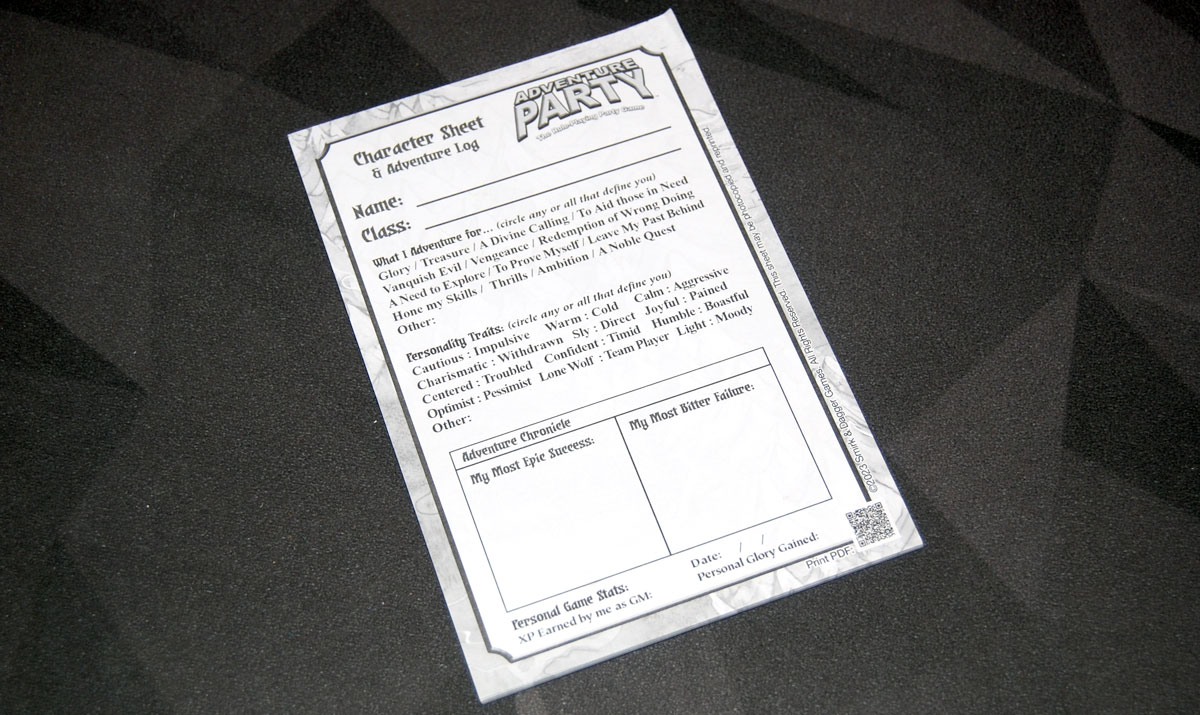 Adventure Party character sheet