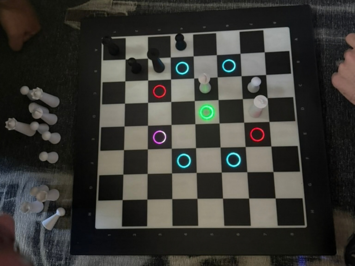 GoChess board with lights showing the available moves for the current person's turn